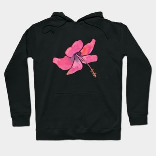 Pink Tropical Hibiscus Watercolor Illustration with a white background Hoodie